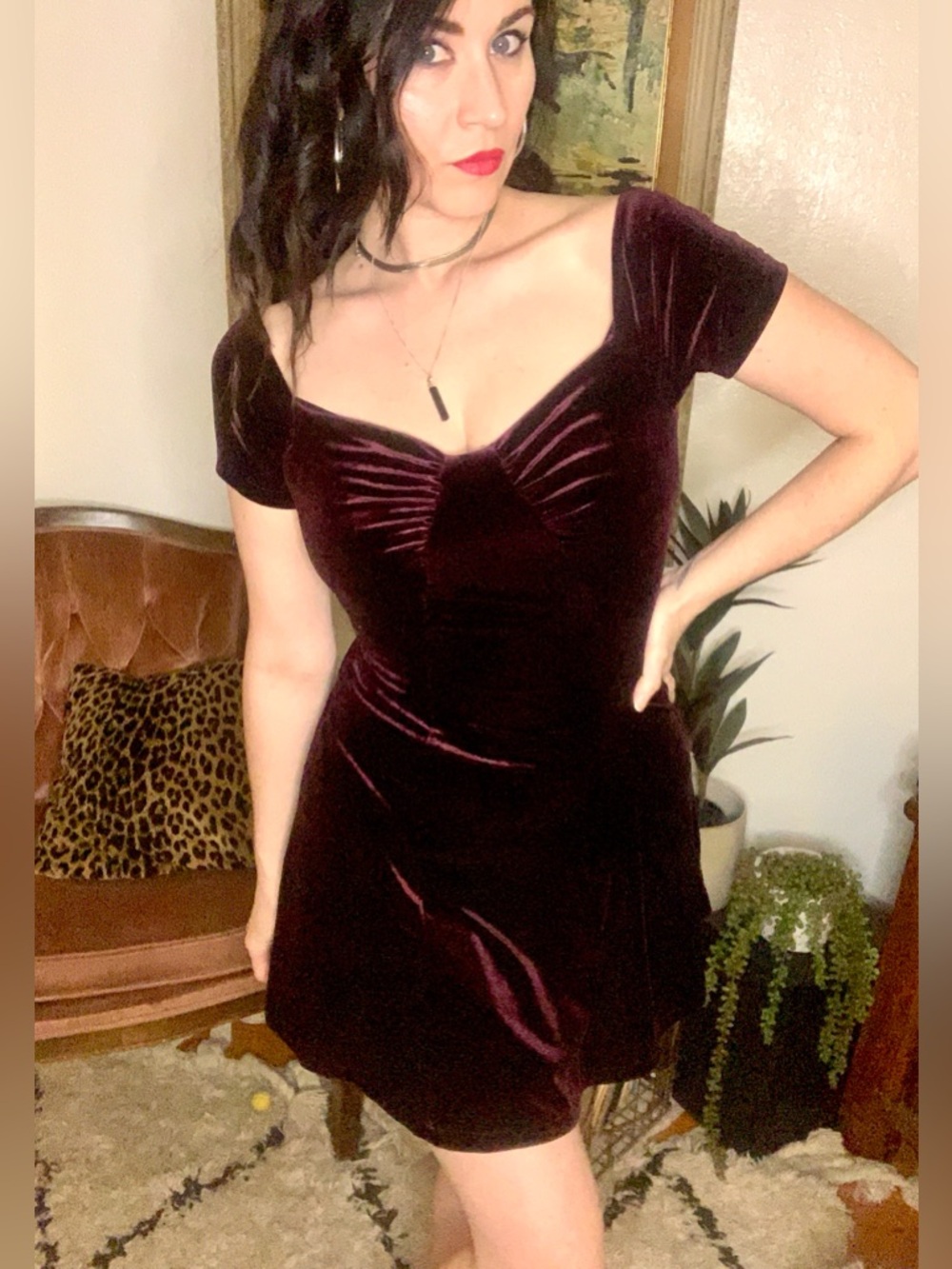 DO+BE Velvet Twist Front Mini Dress in Royal Purple